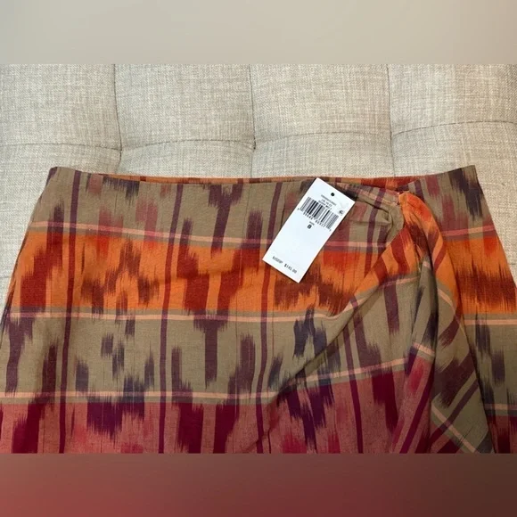 Ralph Lauren Women’s Geo Motif Cotton Linen Wrap Skirt Red Size 8 - NWT - Picture 12 of 14